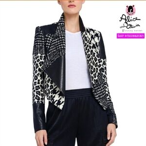 Alice + Olivia Black and White Mixed Pattern Blazer